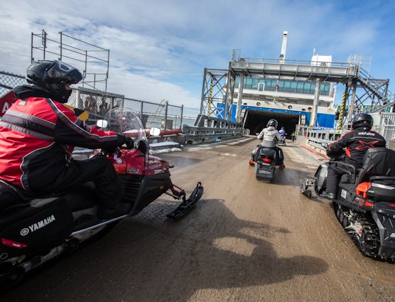 Snowmobilers in the Matane – Baie-Comeau – Godbout ferry